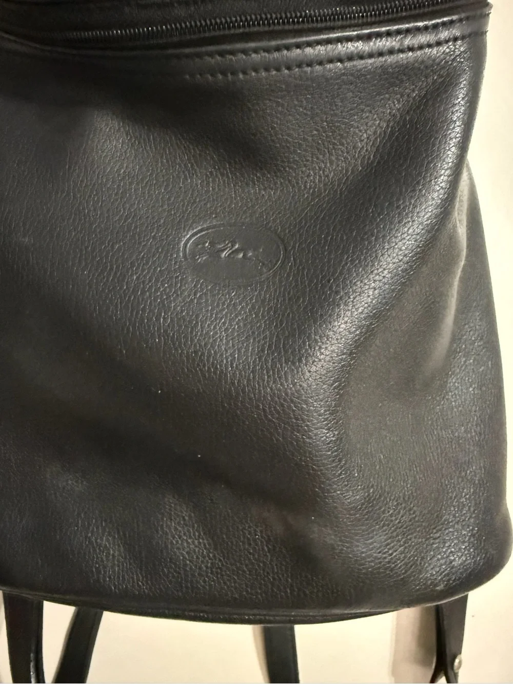VTG Longchamp Paris Black Leather Backpack